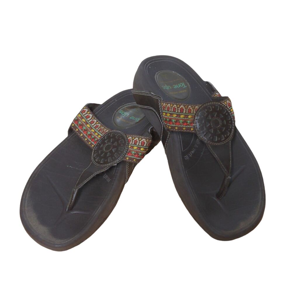 Skechers Brown Cali Tone Ups Sandals Flip Flops Boho Toe Post Thong - Size 7